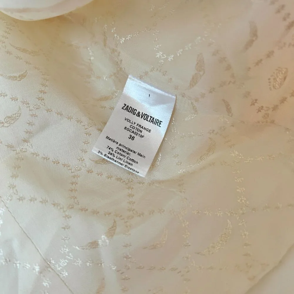 Zadig & Voltaire Volly Frange Ivory Open Front Blazer Jacket Size 36 - Picture 10 of 12